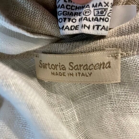 SARTORIAL SARACENA ANTHROPOLOGIE 100%LINEN BLOUSE SZ M TAN WHITE MADE IN ITALY - Picture 7 of 16